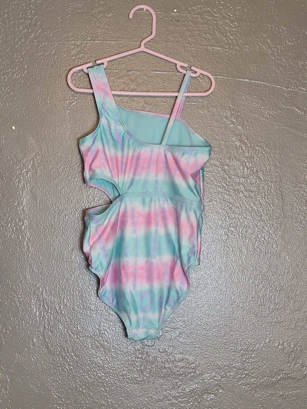 Girls Cute One-Piece Swimsuit in Pastel Tie-Dye EUC Medium 7/8 With  Side Cutout
